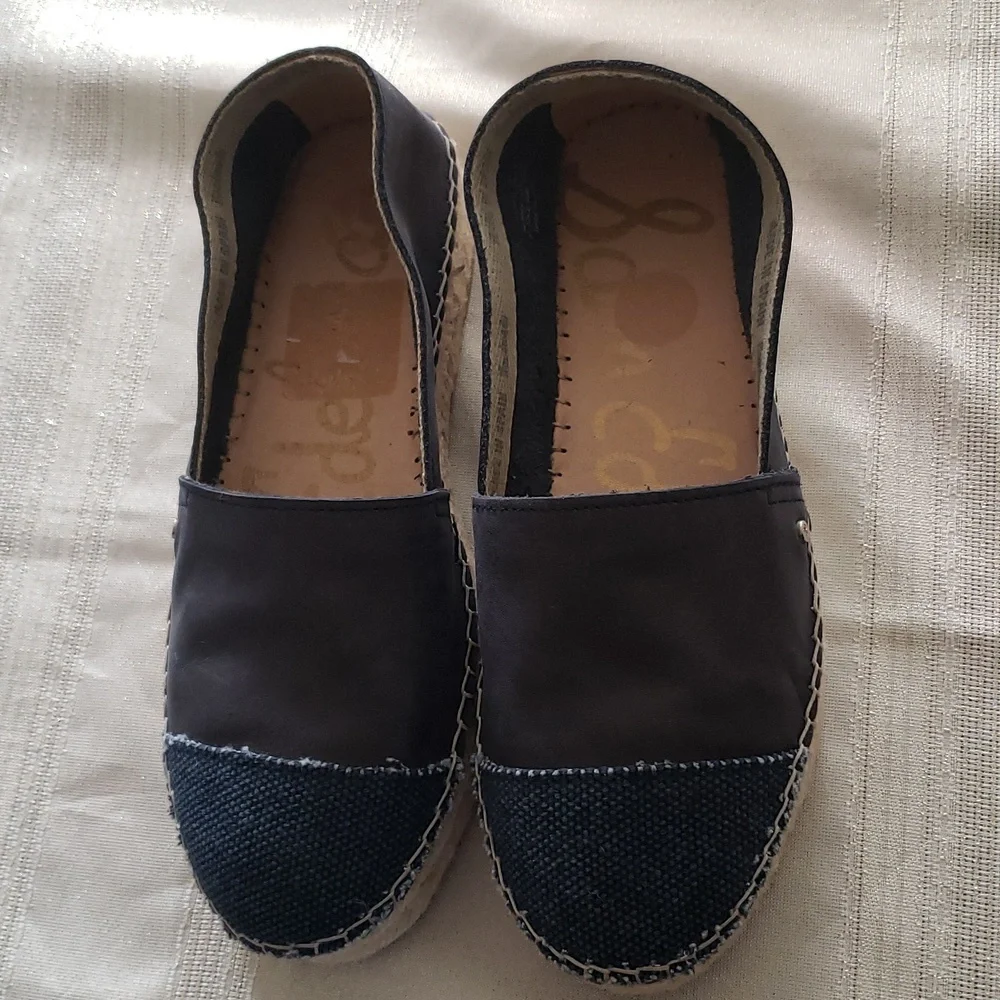 Sam Edelman New Wedges Leather Platform Espadrille 41/10 NAVY Handmade Spain
